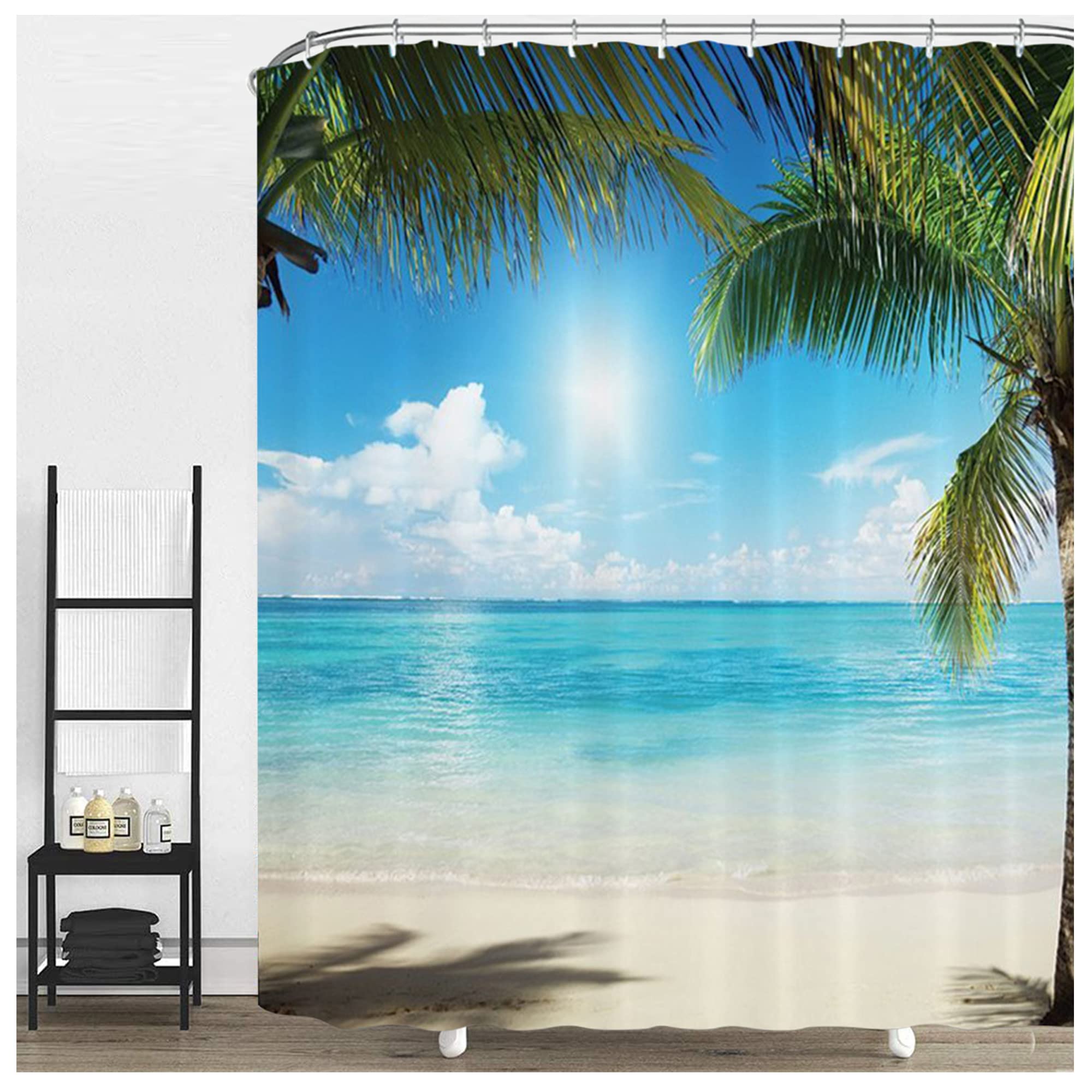 NiCoLa Shower Curtain Beach Scene Curtains for Bathroom Shower with 12 Hooks, 3D Waterproof Shower Curtain