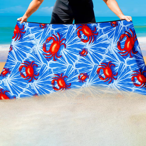 Violetpos Red Crab Print Beach Towel, Extra Large 180x90 cm 250GSM Microfibre, Sand Free Quick Dry