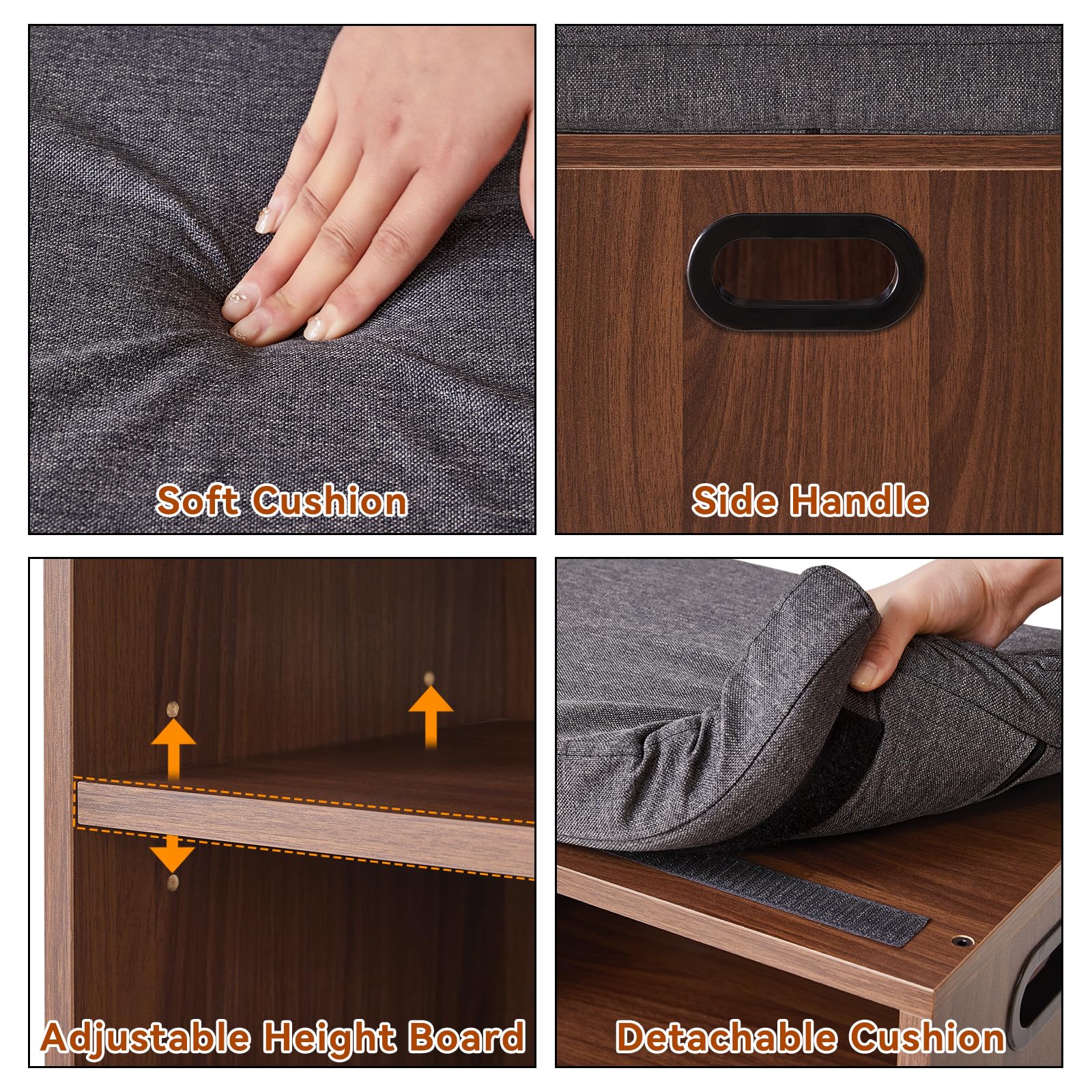 YMYNY Small Shoe Storage Bench with Cushion, Light Walnut HBD028LW