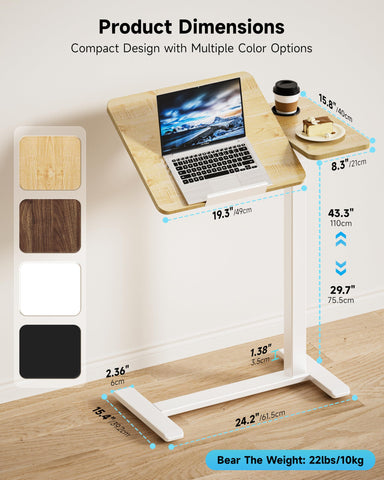 BZIUM Overbed Bedside Table with Hidden Wheels, Adjustable Medical Tilt Top Hospital Bed Table Over The Bed, Rolling Desk Mobile Standing Desk