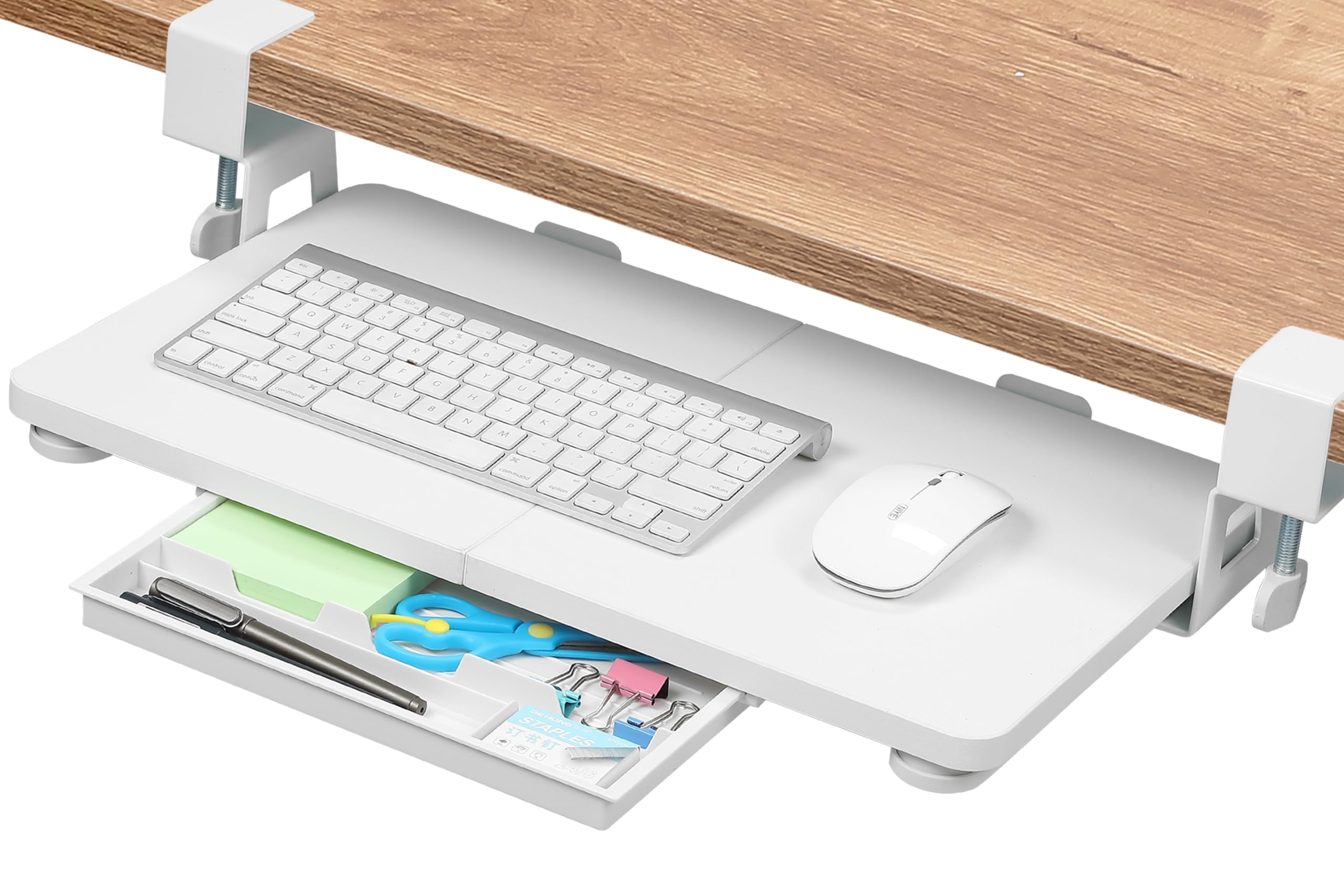 ETHU Keyboard Tray under Desk, 50×30cm Pull-out Keyboard Drawer for Desk, Retractable Ergonomic Sliding Keyboard Shelf for Office & Home (White)