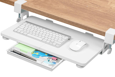 ETHU Keyboard Tray under Desk, 50×30cm Pull-out Keyboard Drawer for Desk, Retractable Ergonomic Sliding Keyboard Shelf for Office & Home (White)