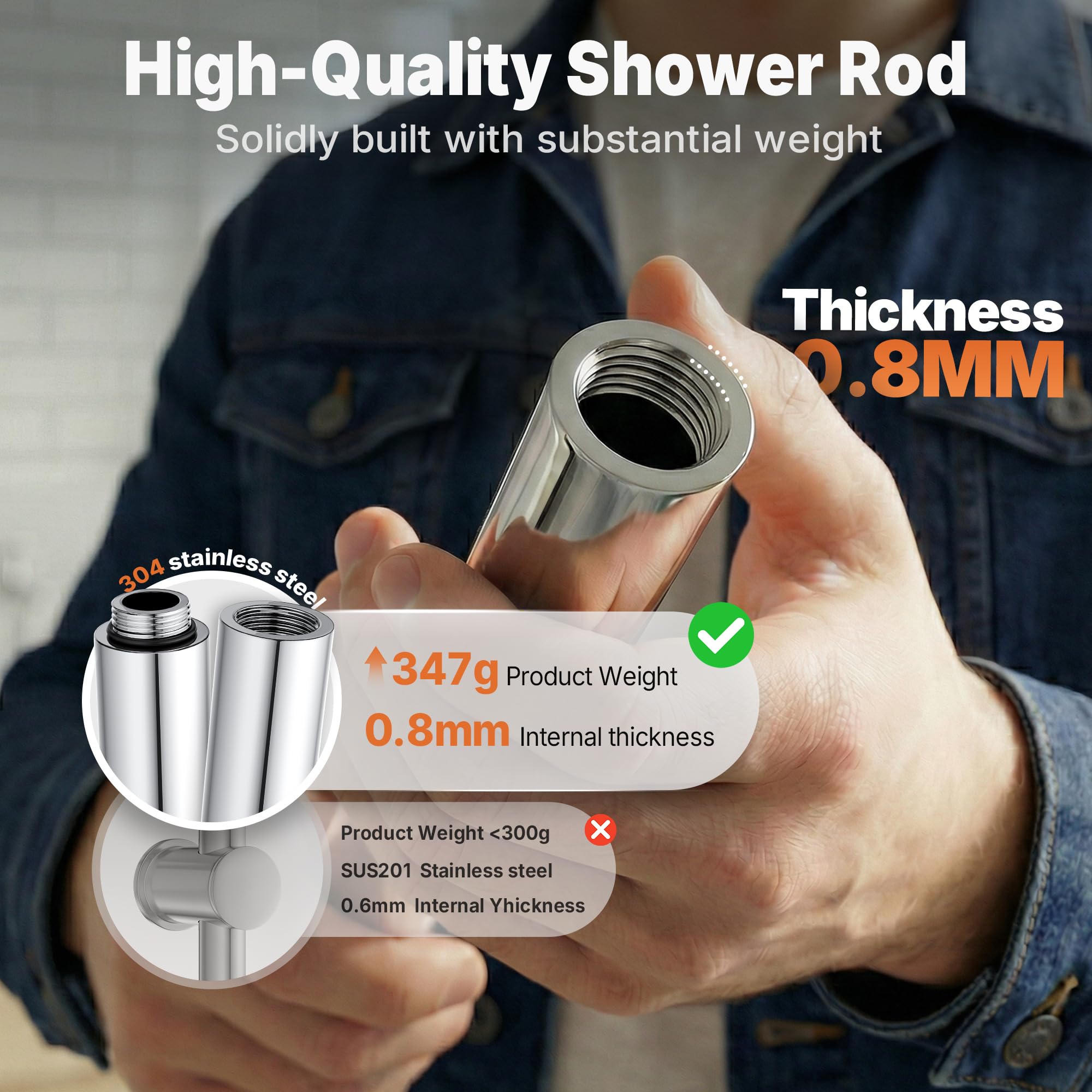 MORADO Stainless Steel Shower Slider Rail,Shower Riser Rail 68cm, Shower Slider Bar with Chrome Finish,Height Adjustable
