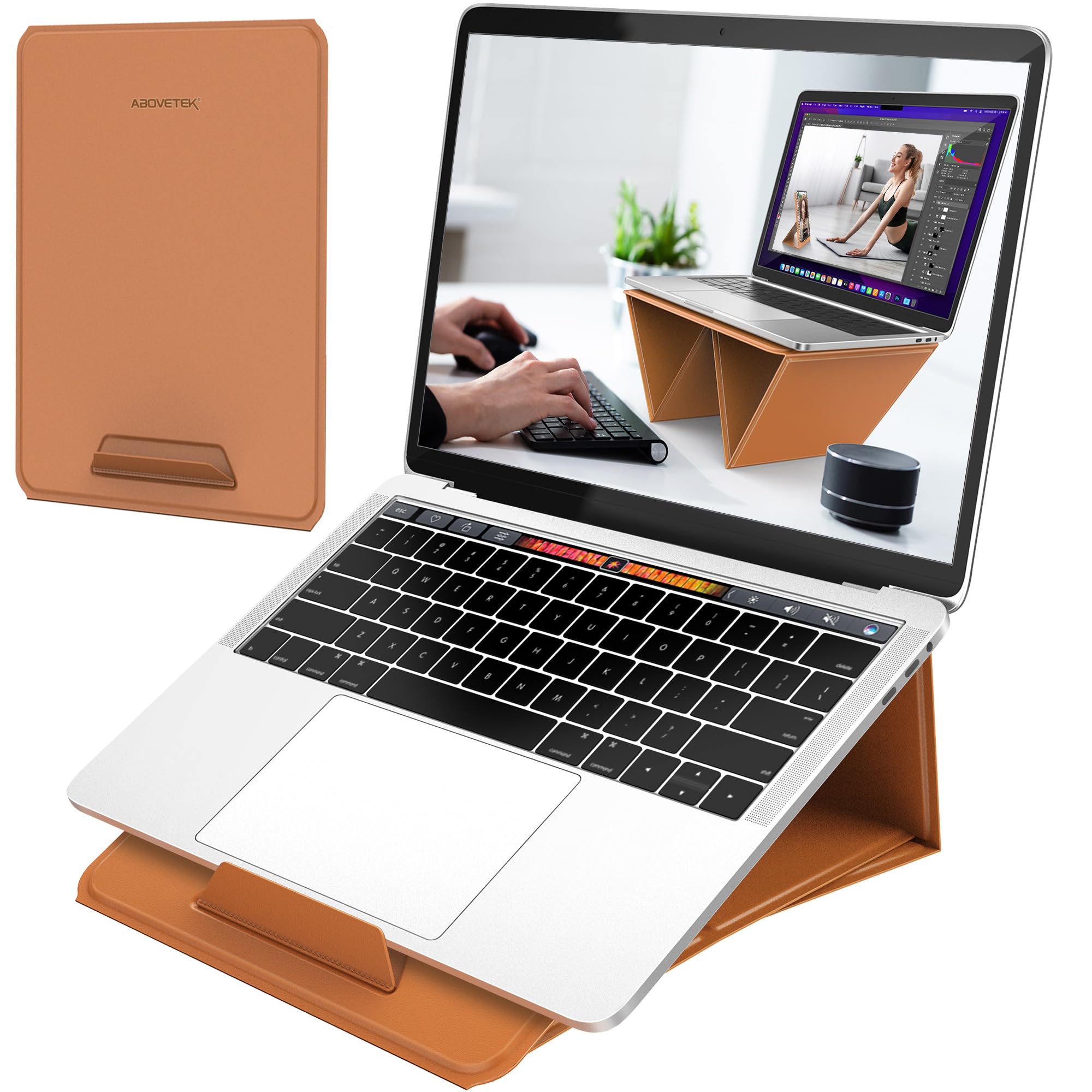 AboveTEK Portable Laptop Tray Stand, 2-in-1 Foldable MacBook Stand for Desk & iPad Tablet Stand Holder, Fits 14"~17" MacBook Air/Pro/Tablets/Kindle