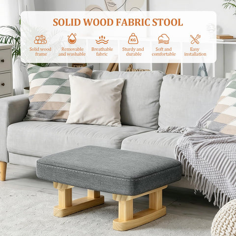 JJoexyfit Multi-Functional Foot Stool with Solid Wood Legs, Linen Fabric