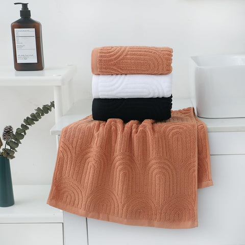 Pidada Hand Towels Set of 2 Striped Pattern 100% Cotton Absorbent Soft Decorative Towel for Bathroom (Black)