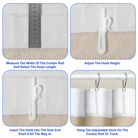 50 Pcs Pinch Pleat Curtain Hooks, Adjustable Plastic Curtain Hooks 85mm Ratchet System Drapery Pin Hook for Drapes Window Door Curtains Shower