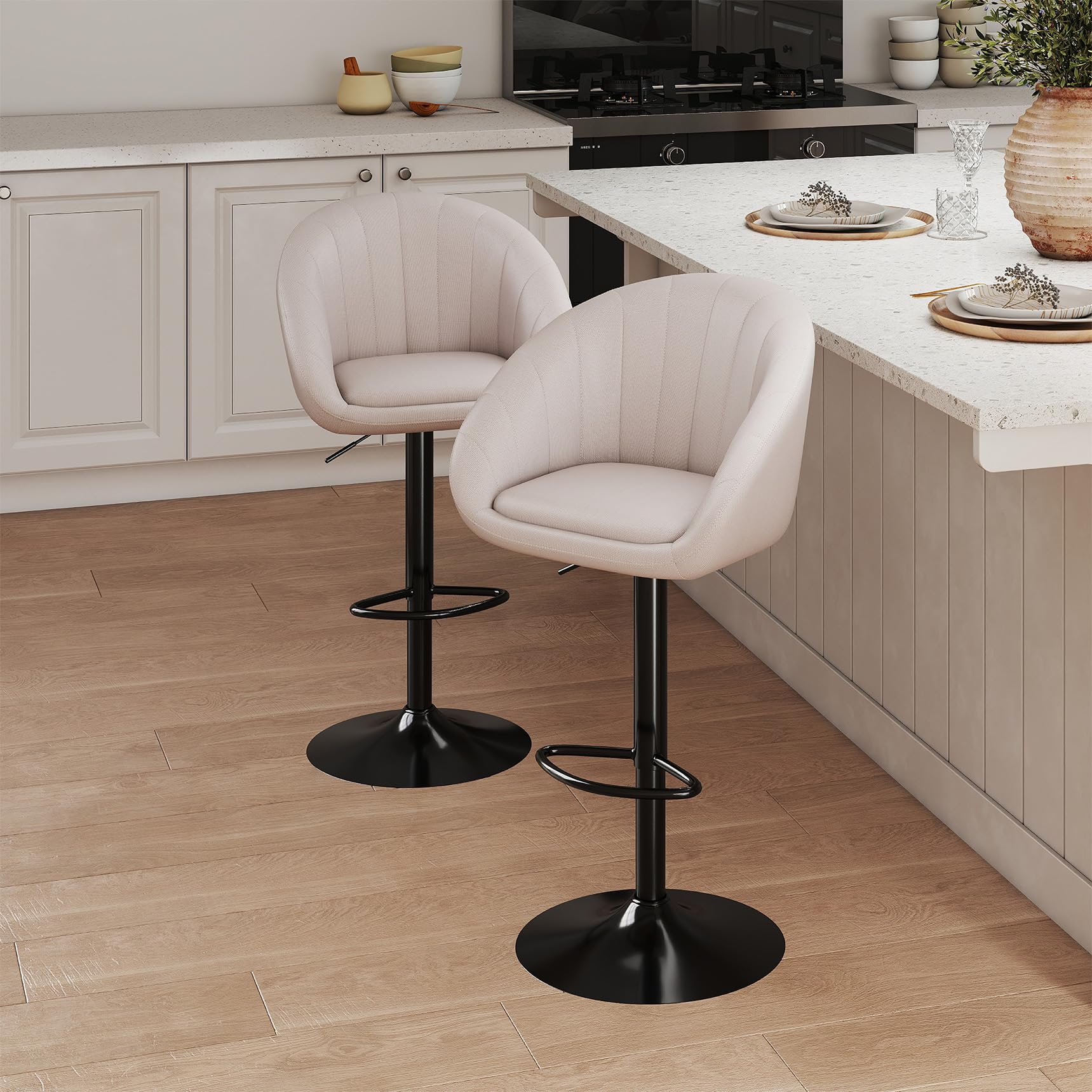 Youhauchair Bar Stools Set of 2, Beige, Linen Fabric