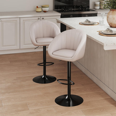 Youhauchair Bar Stools Set of 2, Beige, Linen Fabric