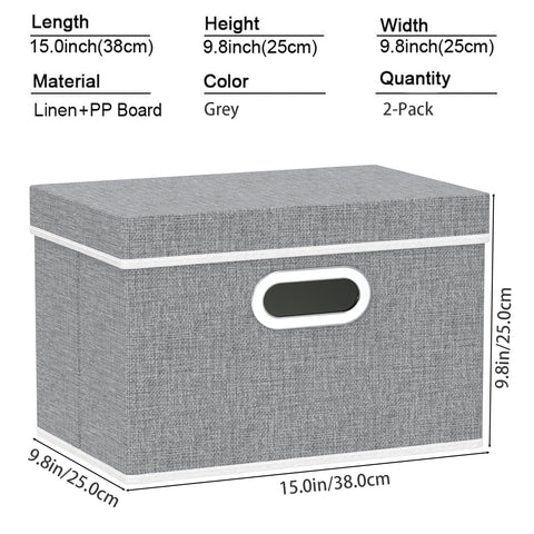 Yawinhe Storage Box with Lids 2 Pack,Basket with Handles 38x25x25cm,Grey