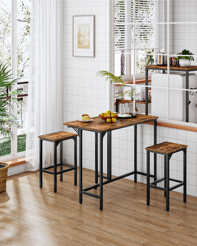 CHOEZON Breakfast Bar Table with 2 Bar Stools, 100 cm Folding Dining Table with 2 Stools, Dining Table Set, Industrial Steel Frame, for Restaurant