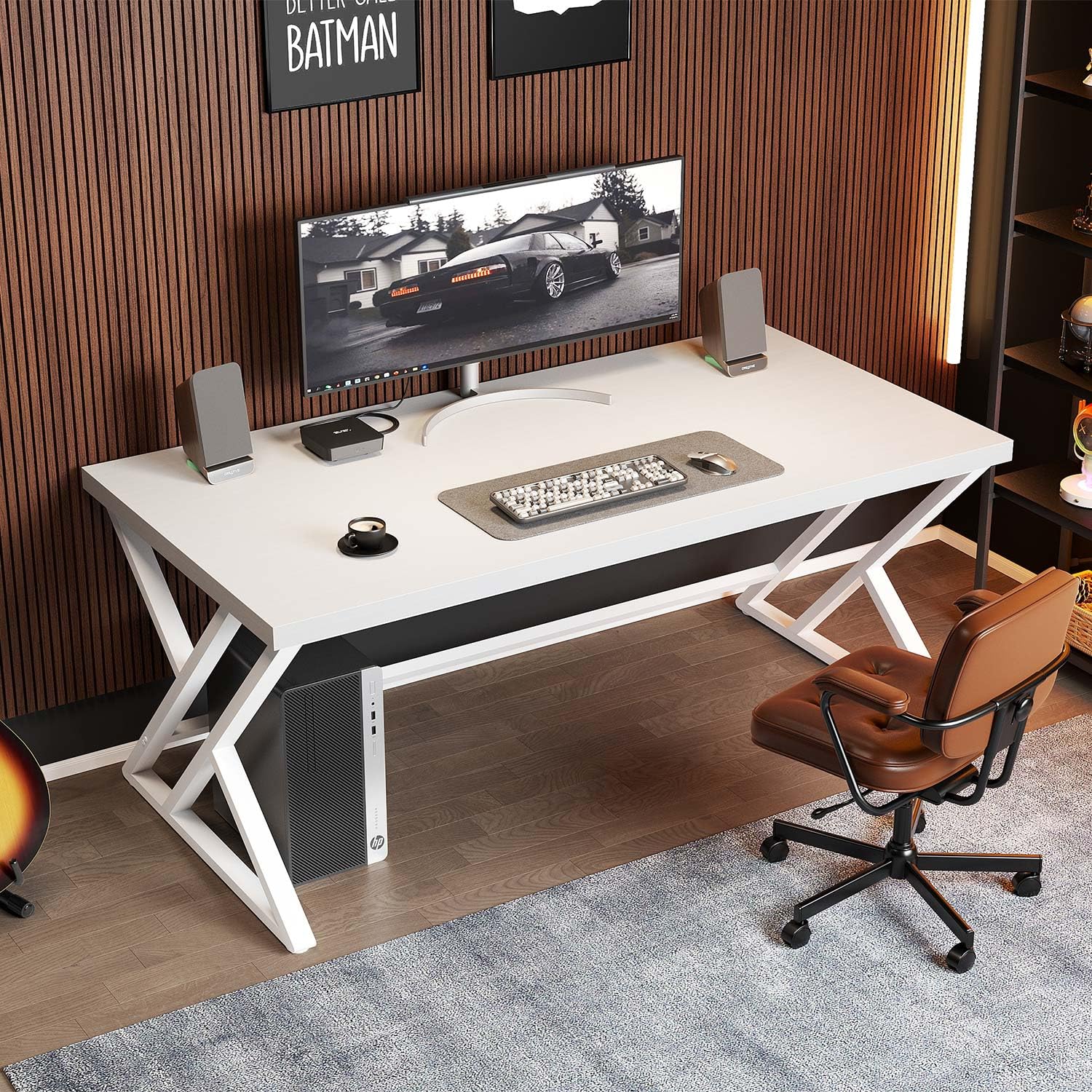 LVB Computer Desk Gaming Office Table long Desks for Home 140cm White Oak