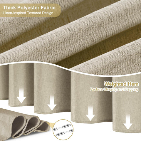 Hotel Style No Hook Rustic Linen Shower Curtain for Bathroom 230GSM Thick Fabric Texture Shower Curtains, Enhanced Waterproof, Weighted Hem