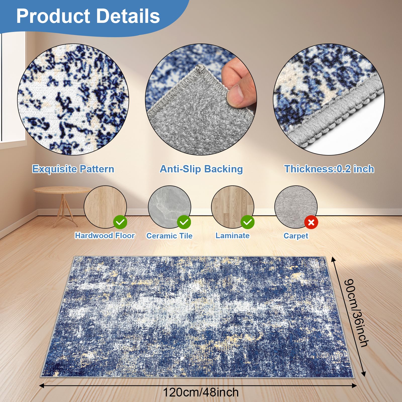 Capslpad Office Chair Mats for Hardwood Floor 90x120cm Non-Slip Modern Abstract Home Multi Purpose Chair Mat Low Pile Floor Protectors Computer Chair