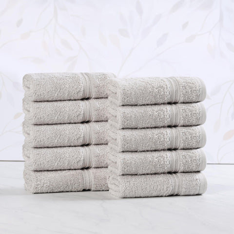 Superior Luxurious Soft Hotel & Spa Quality Washcloth Face Towel Set of 10, Made Long-Staple Combed Cotton - Silver, 13" x 13" each