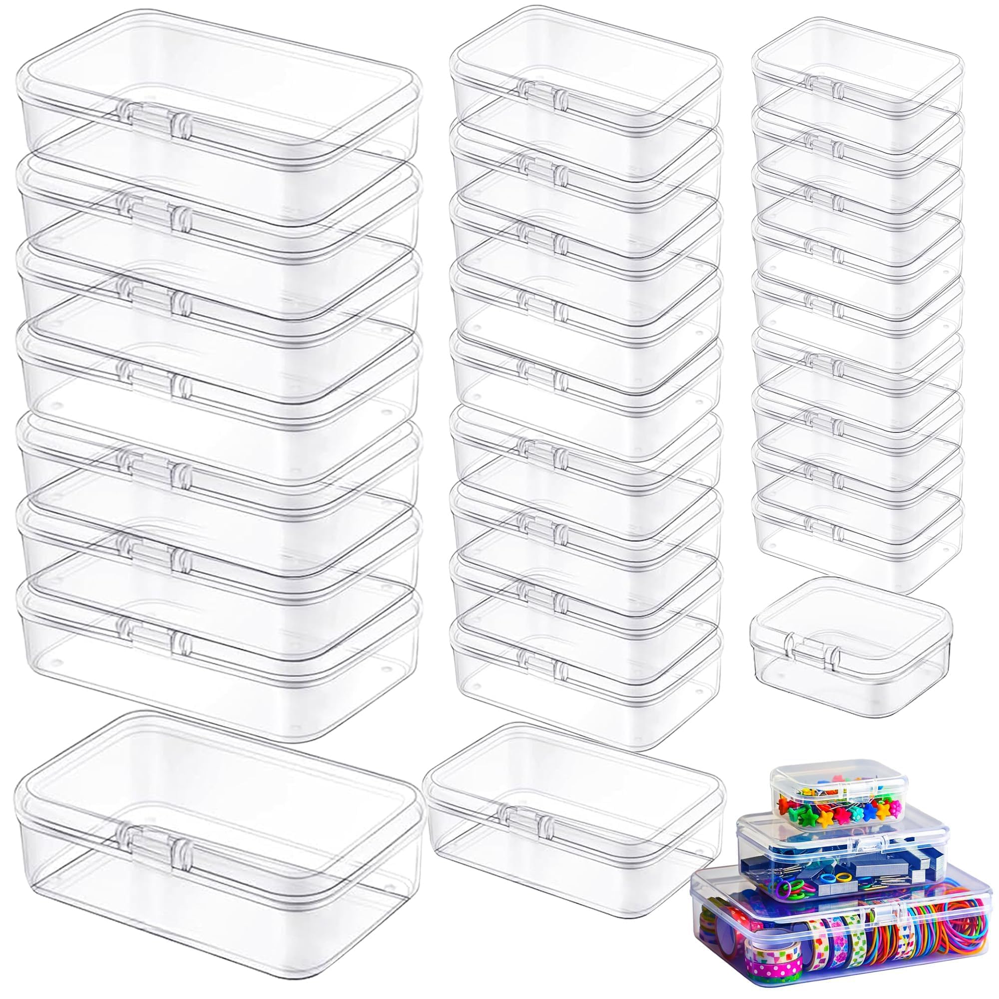 LJY Bead organiser Boxes, 28 Pack, 3 Mixed Sizes, Clear