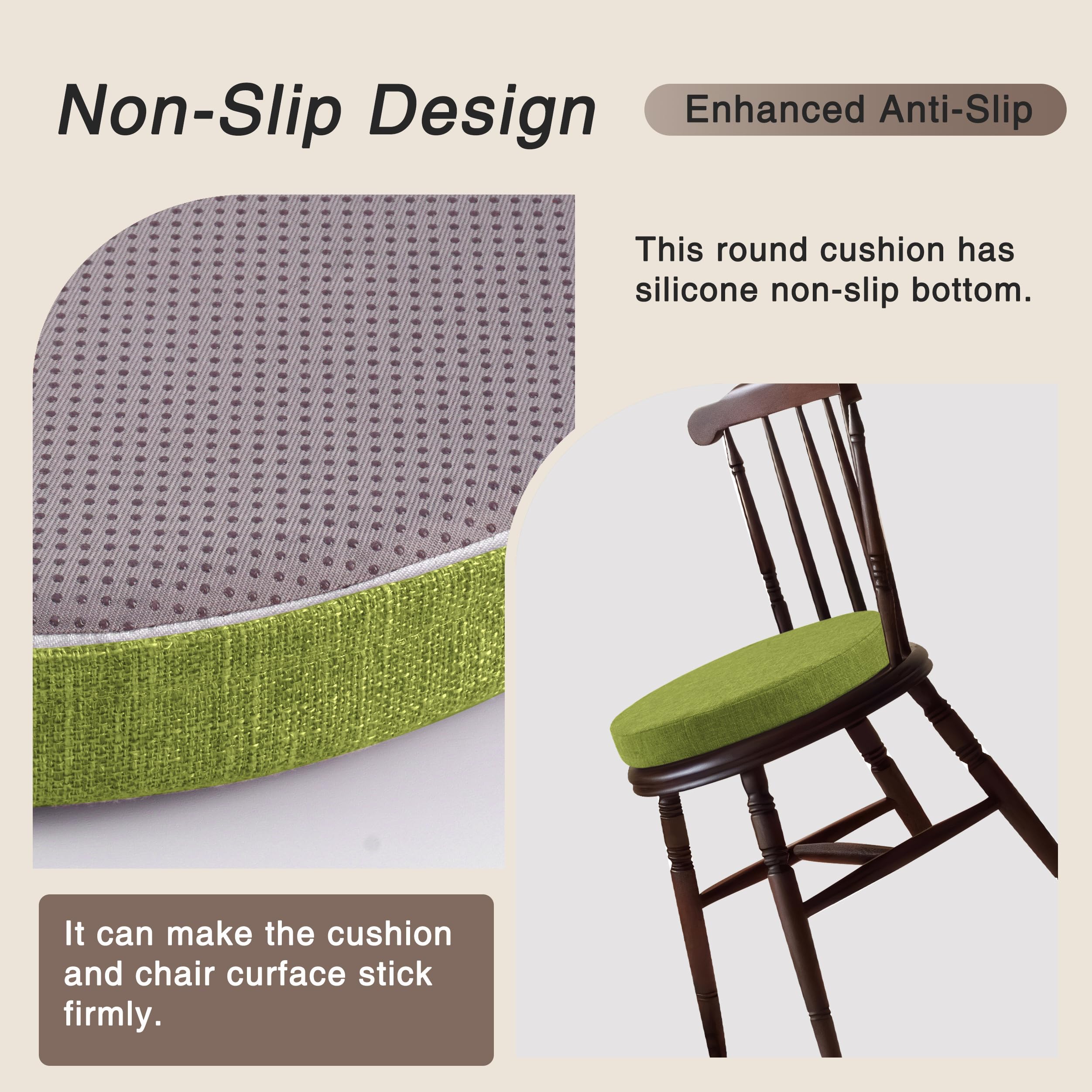 OVOV Non-Slip Round Chair Cushions for Dining Chairs 16"/40cm Green 4 Pack