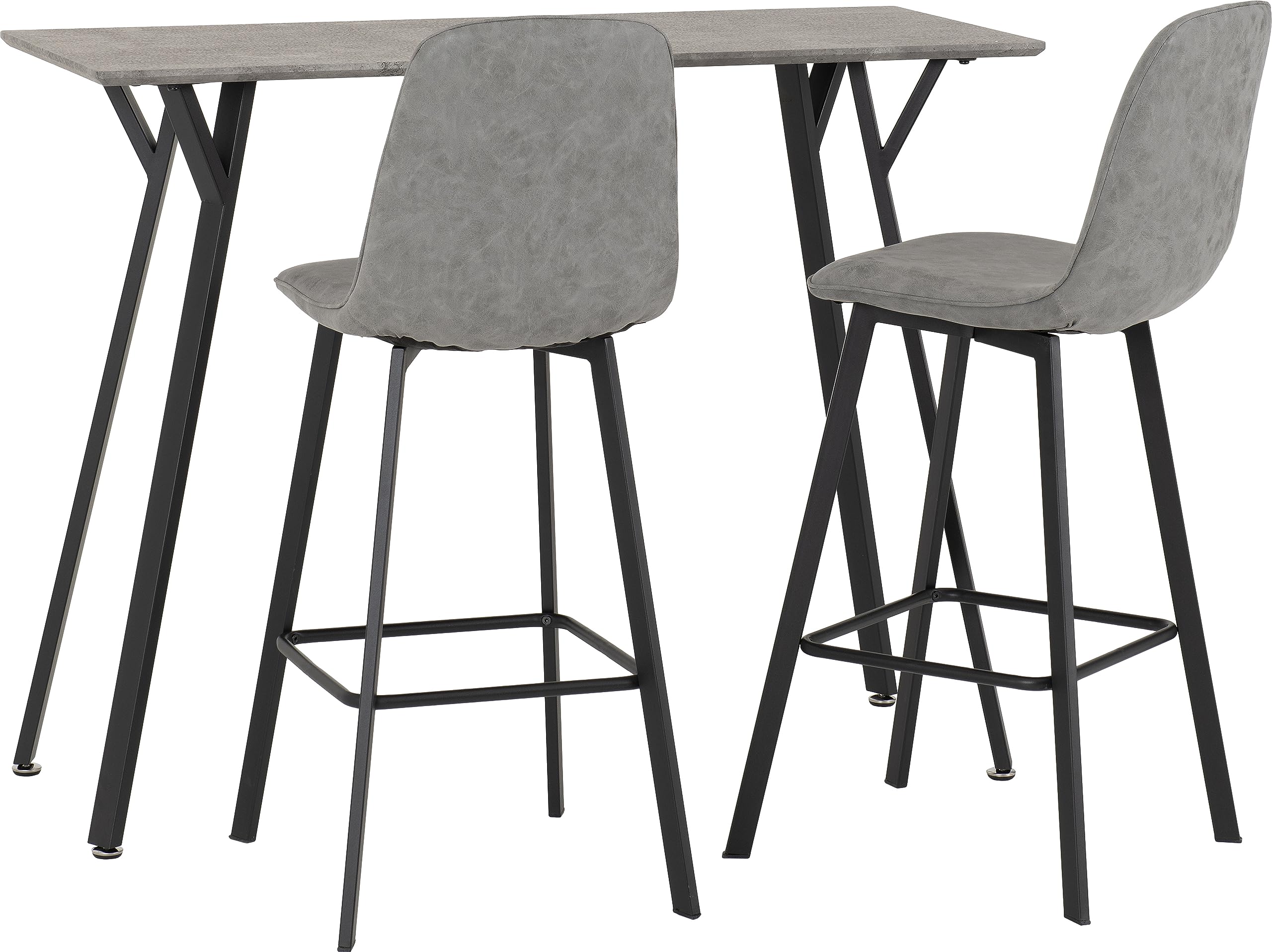 Seconique Quebec Bar Table Set with 2 Dining Chairs in Concrete Effect/Grey