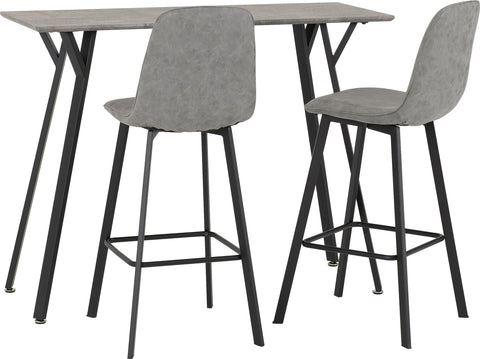 Seconique Quebec Bar Table Set with 2 Dining Chairs in Concrete Effect/Grey