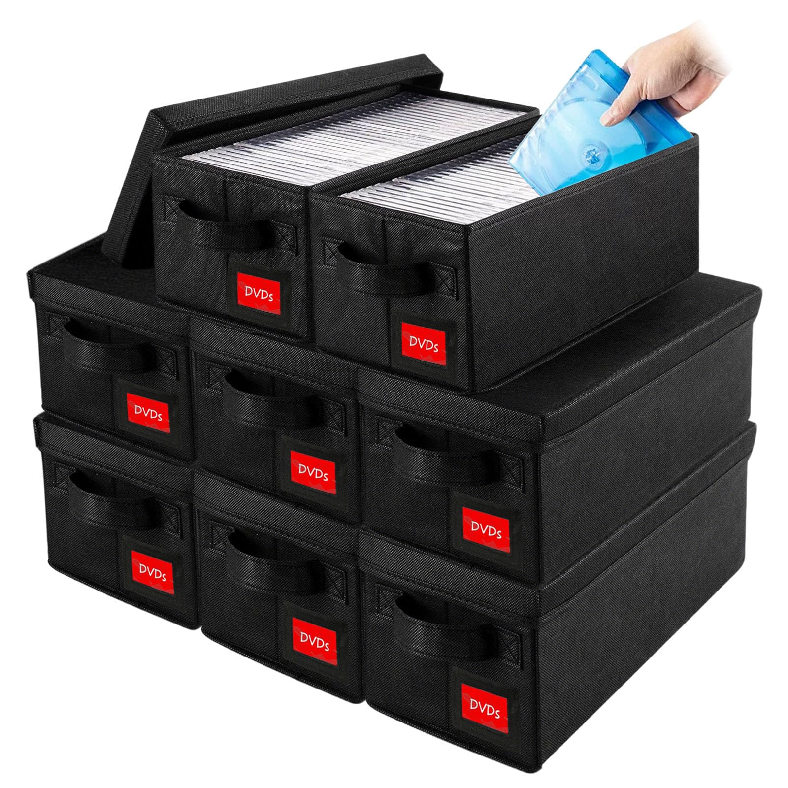 Aolawco DVD Storage Boxes-Pack of 8 DVD Case Storage with Lids-40*20*15 CM