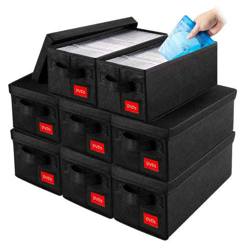 Aolawco DVD Storage Boxes-Pack of 8 DVD Case Storage with Lids-40*20*15 CM