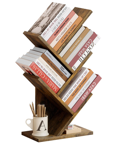 Hoctieon 4 Tier Tree Bookshelf, 4 Shelf Bookcase, Modern Book Storage, Free Standing Tree Bookcase, Utility Organizer Shelves for Home Office
