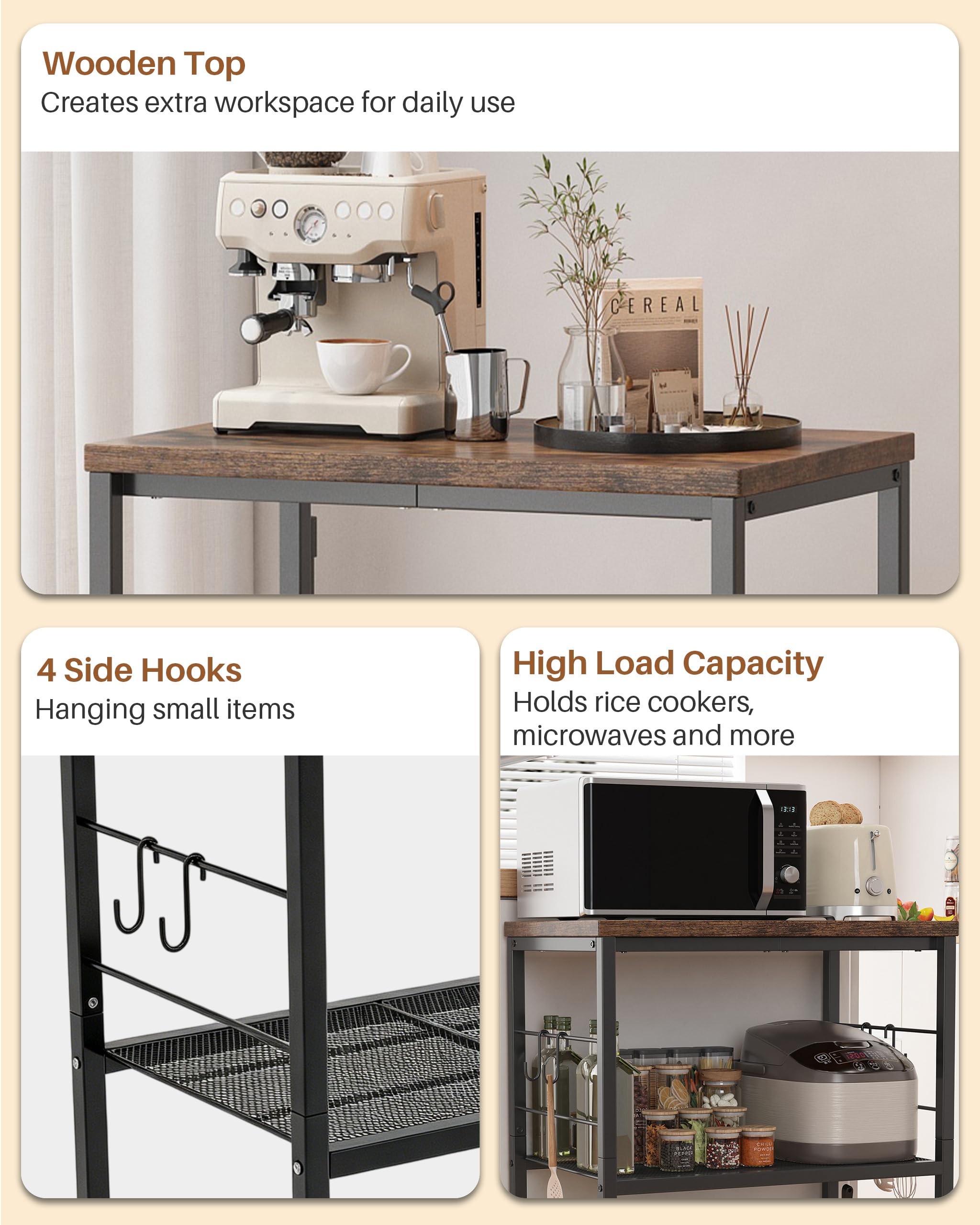 Ornestia 3 Tier Kitchen Trolley With Small Island for Storage(Black)