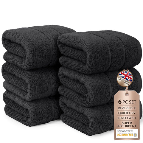 Hand Towels Set of 6 Quick Dry |100% Cotton I Zero Twist | OEKO-TEX | Black