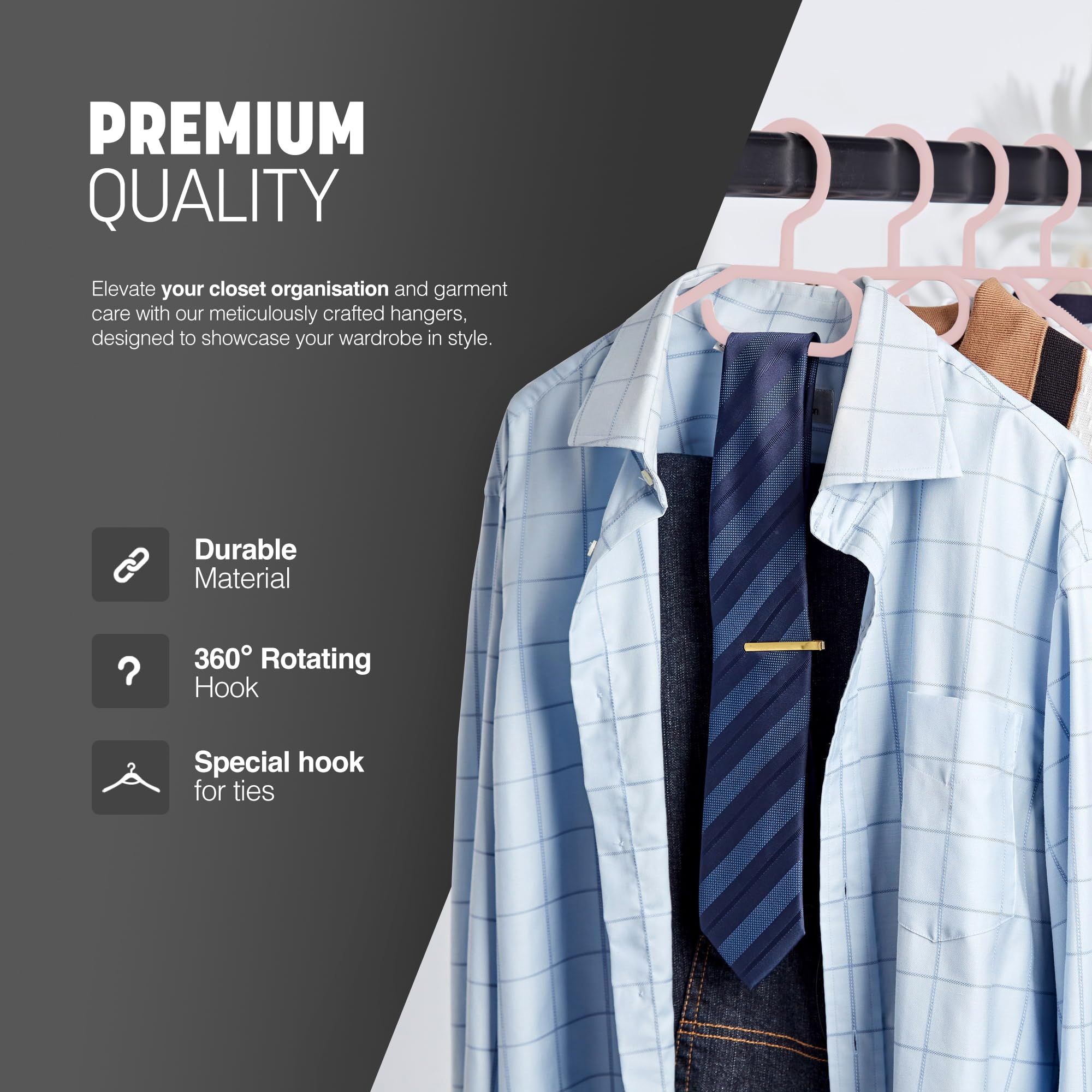 KEPLIN Space Saving White Plastic Coat Hangers - 20 Pack | Heavy Duty Swivel Hook for Clothes, Coats, Dress, Shirt, Jacket, Trouser