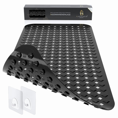 BAMONDO Bath Mat Non-Slip & Skin Sensitive (Black) - 88 x 39 cm - Machine Washable | Mould-Free | BPA Free