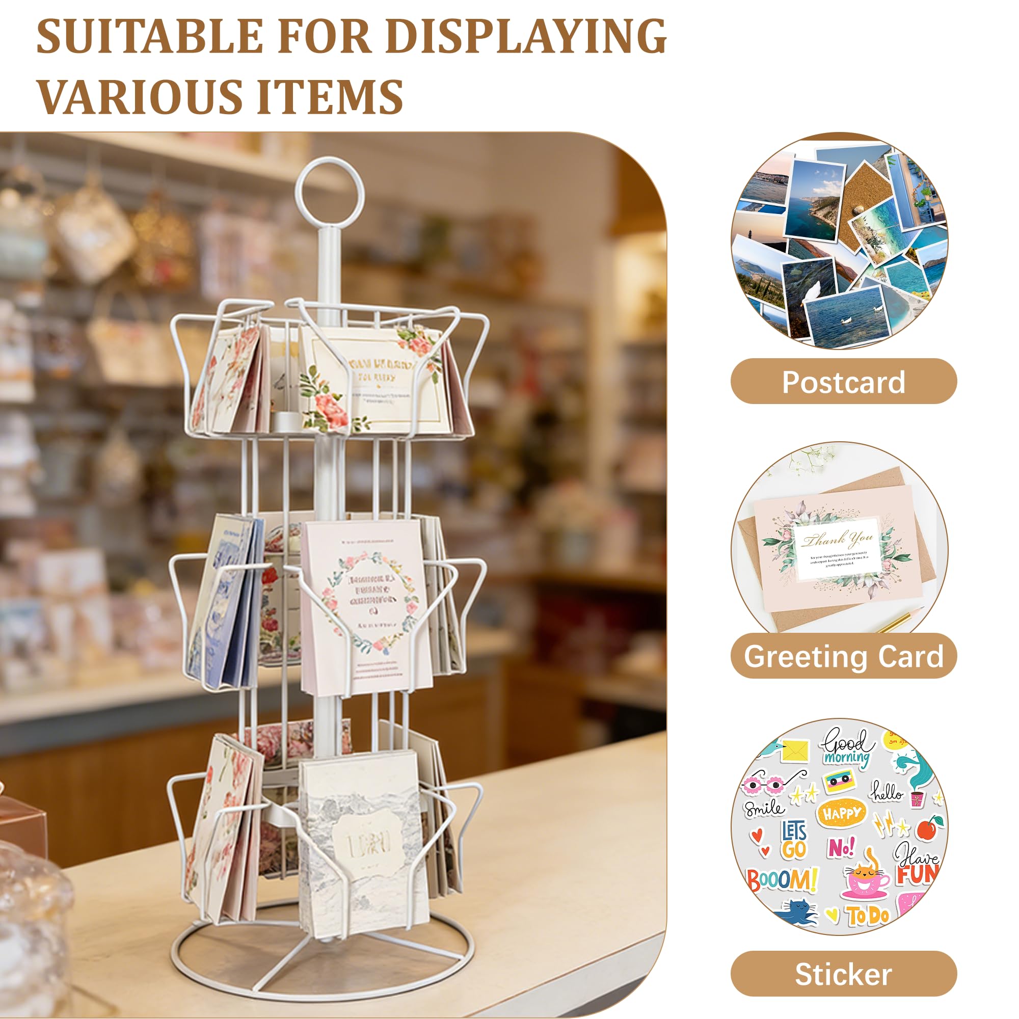 rloao 3 Tier Rotating Greeting Card Display Stand, 12 Pockets