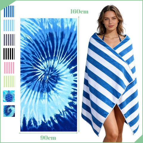 Large Microfibre Beach Towel for Adults with Bag 160x90cm,Blue Quick Dry Beach Towel with Double Sided,Lightweight Beach Microfiber Towels for Travel
