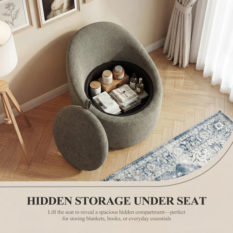 Barrel Swivel Accent Chair with Hidden Storage, 360° Rotating Lounge Chair, Upholstered Breathable Fabric, High Density Foam Seat