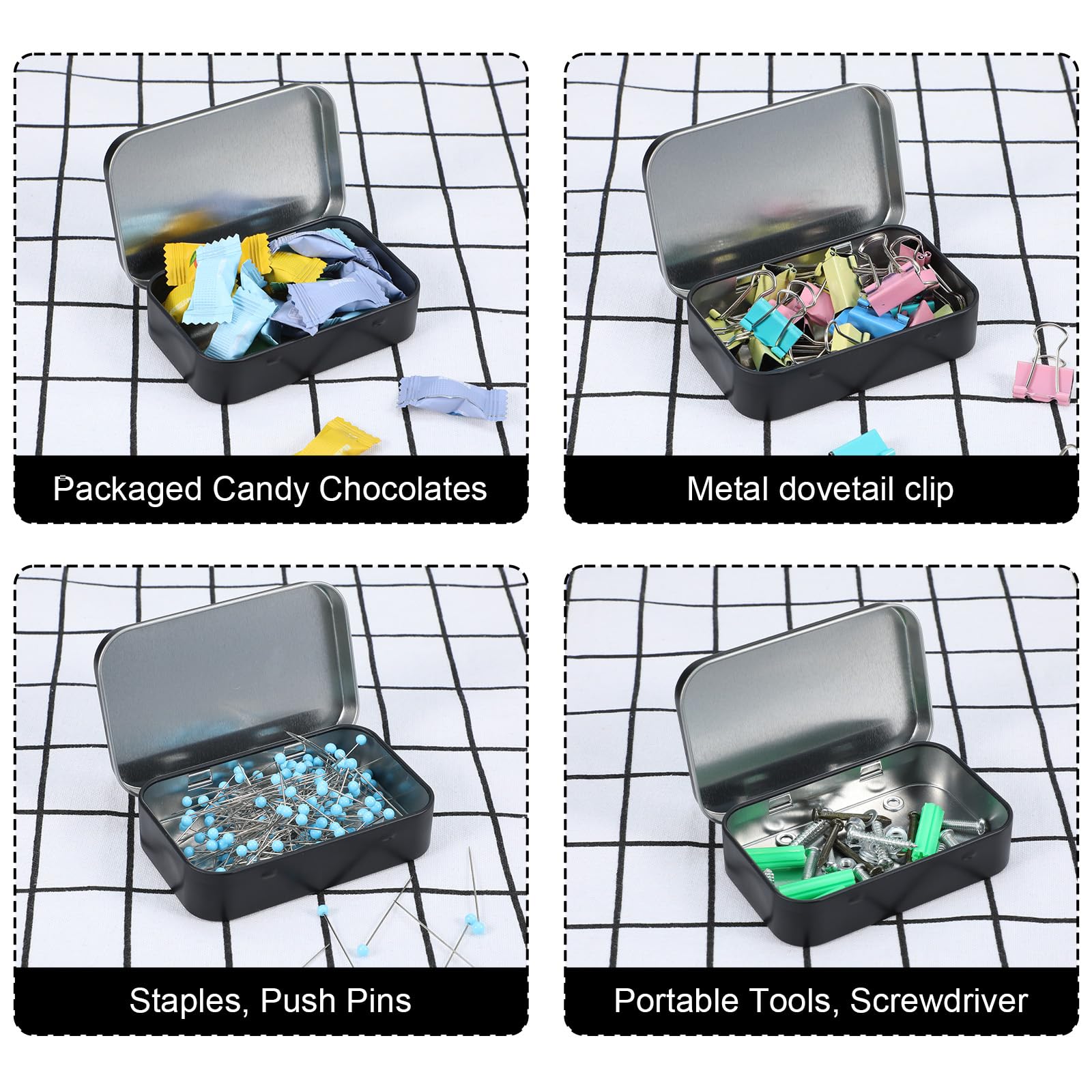 Aphumedc Metal Rectangular Empty Hinged Tins Tin Containers, Mini Portable Storage Box with Lid