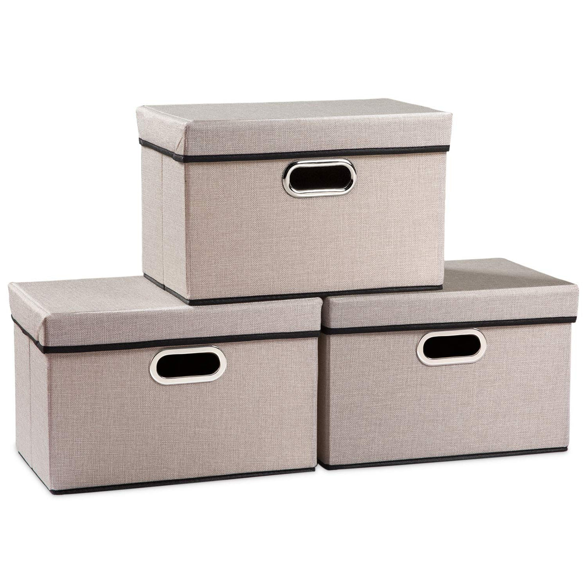 Prandom Storage Boxes with Lids,Collapsible Linen Fabric Storage Box,Decorative Bins,Really Useful Box,Clothing Storage,Stackable,38x25x25cm,Light