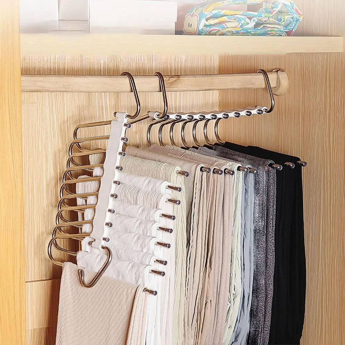 2 Pack trouser hangers space saving, 9 In 1 Non-Slip Multifunctional Pants Rack, Clothing Rack for Closet Storage - Ideal for Jeans, Pants, Skirts