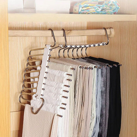 2 Pack trouser hangers space saving, 9 In 1 Non-Slip Multifunctional Pants Rack, Clothing Rack for Closet Storage - Ideal for Jeans, Pants, Skirts