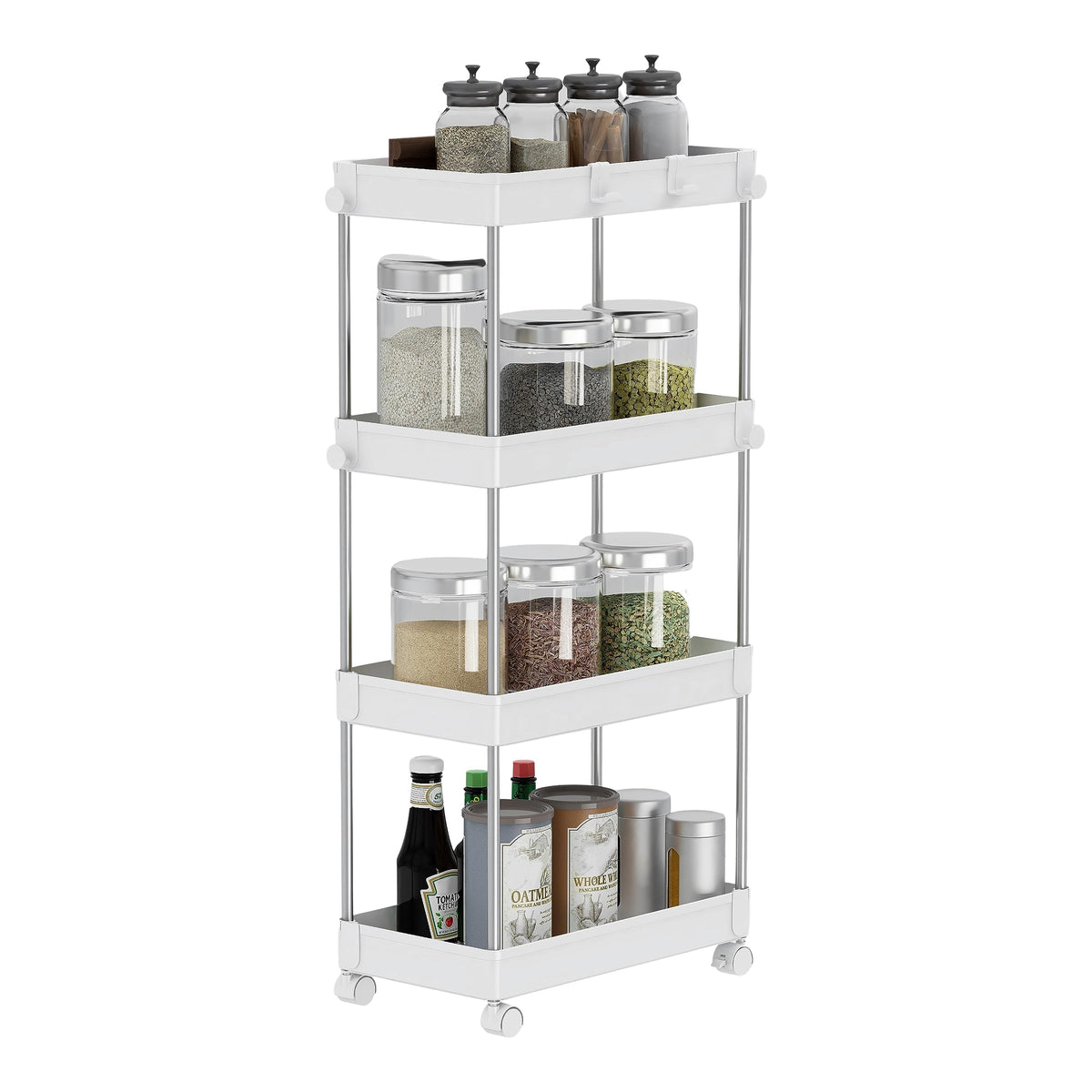 Mondeer Storage Trolley, 4-Tier Storage Rack with Wheels, Multifunctional Suitable for Office Kitchen Bathroom, W22 x D40 x H85cm, White