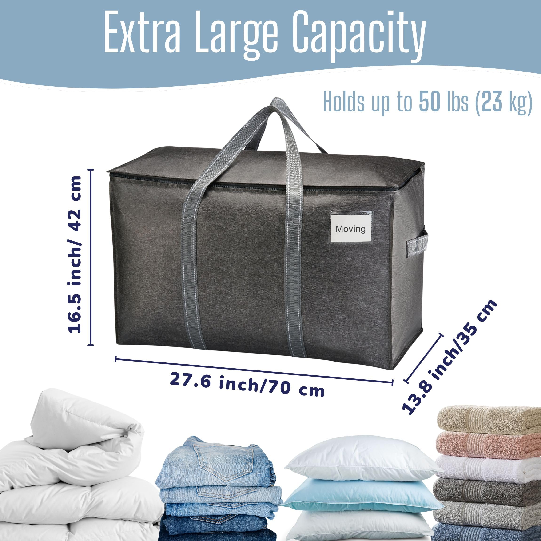 VENO 6 Pack Extra Large Moving Storage Bags with Zips, Heavy-Duty Organizer Tote, Moving Box Alternative, Packing Supplies, Clothes Storage Bin
