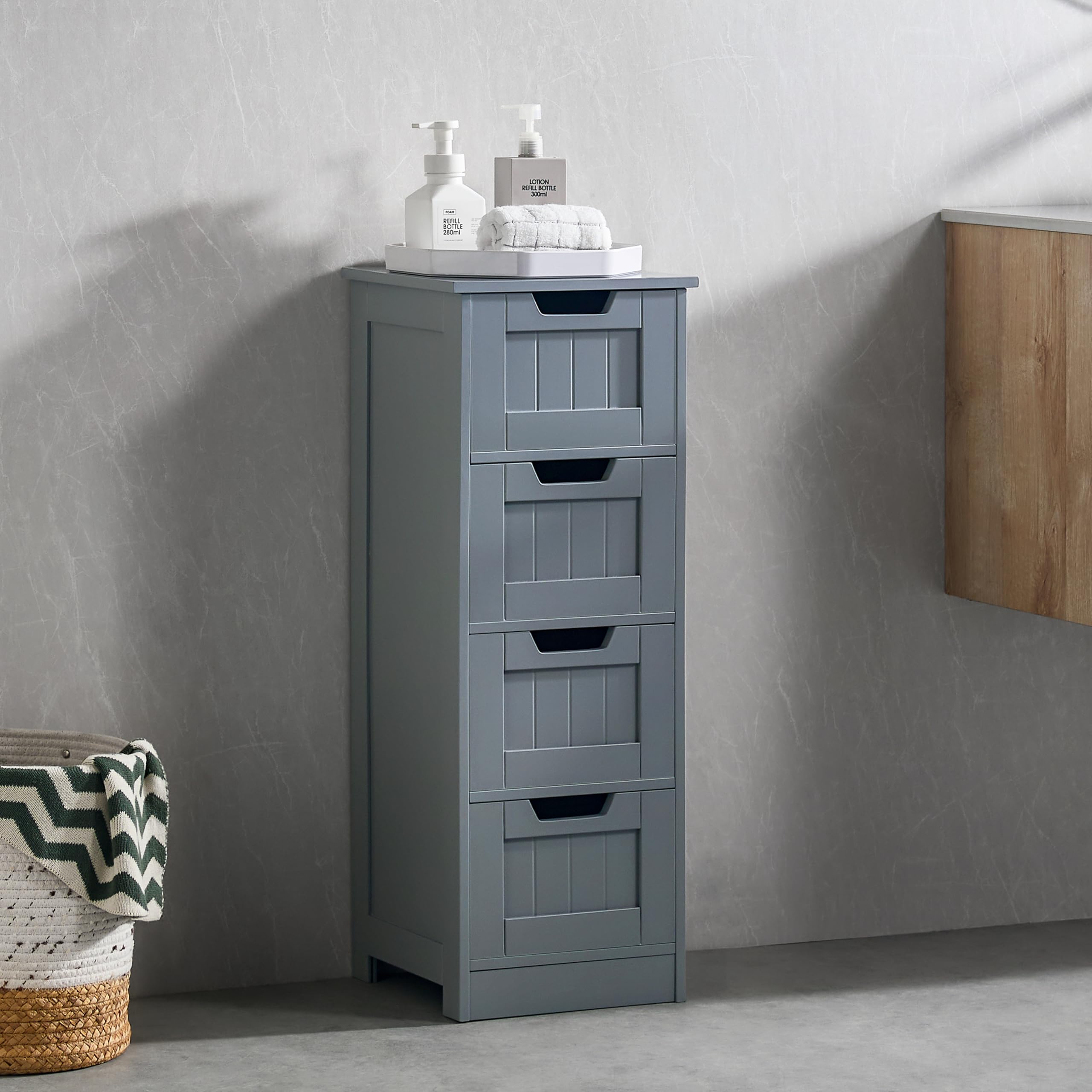 Bath Vida Priano Freestanding 4 Drawer Bathroom Storage Cabinet Unit, Grey