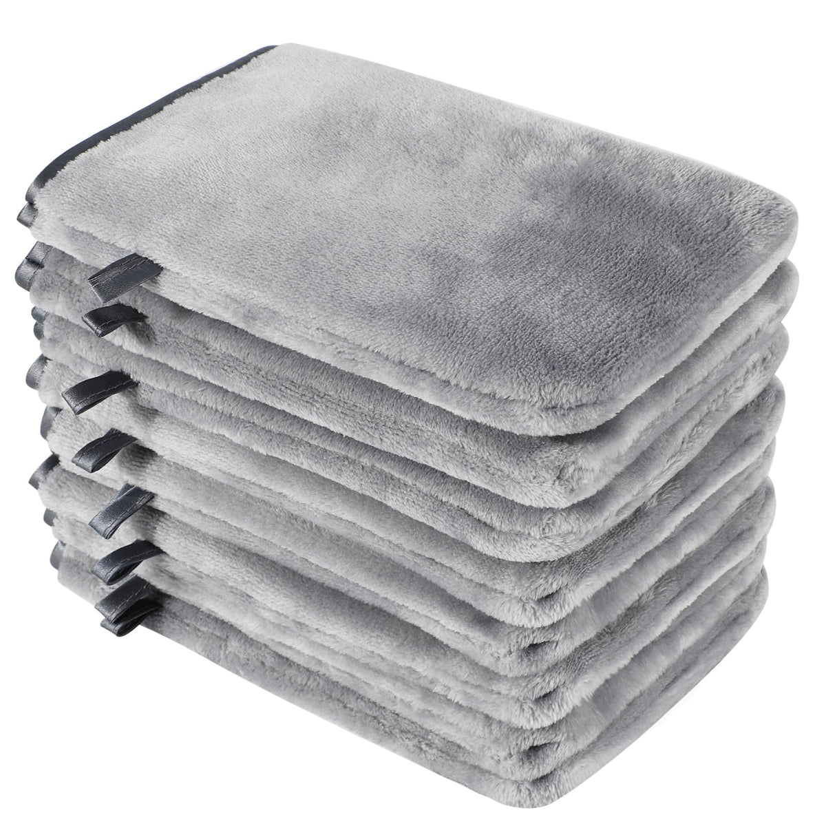 PHOGARY Pack of 8 Microfibre Body Wash Mitts Set, Flannels Soft Face Mitts, Bath SPA Cloth, Reusable Makeup Remover Mitt Gloves, 15x21 cm, Grey