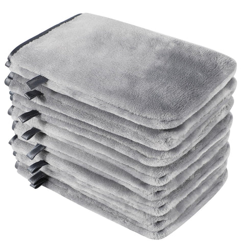 PHOGARY Pack of 8 Microfibre Body Wash Mitts Set, Flannels Soft Face Mitts, Bath SPA Cloth, Reusable Makeup Remover Mitt Gloves, 15x21 cm, Grey