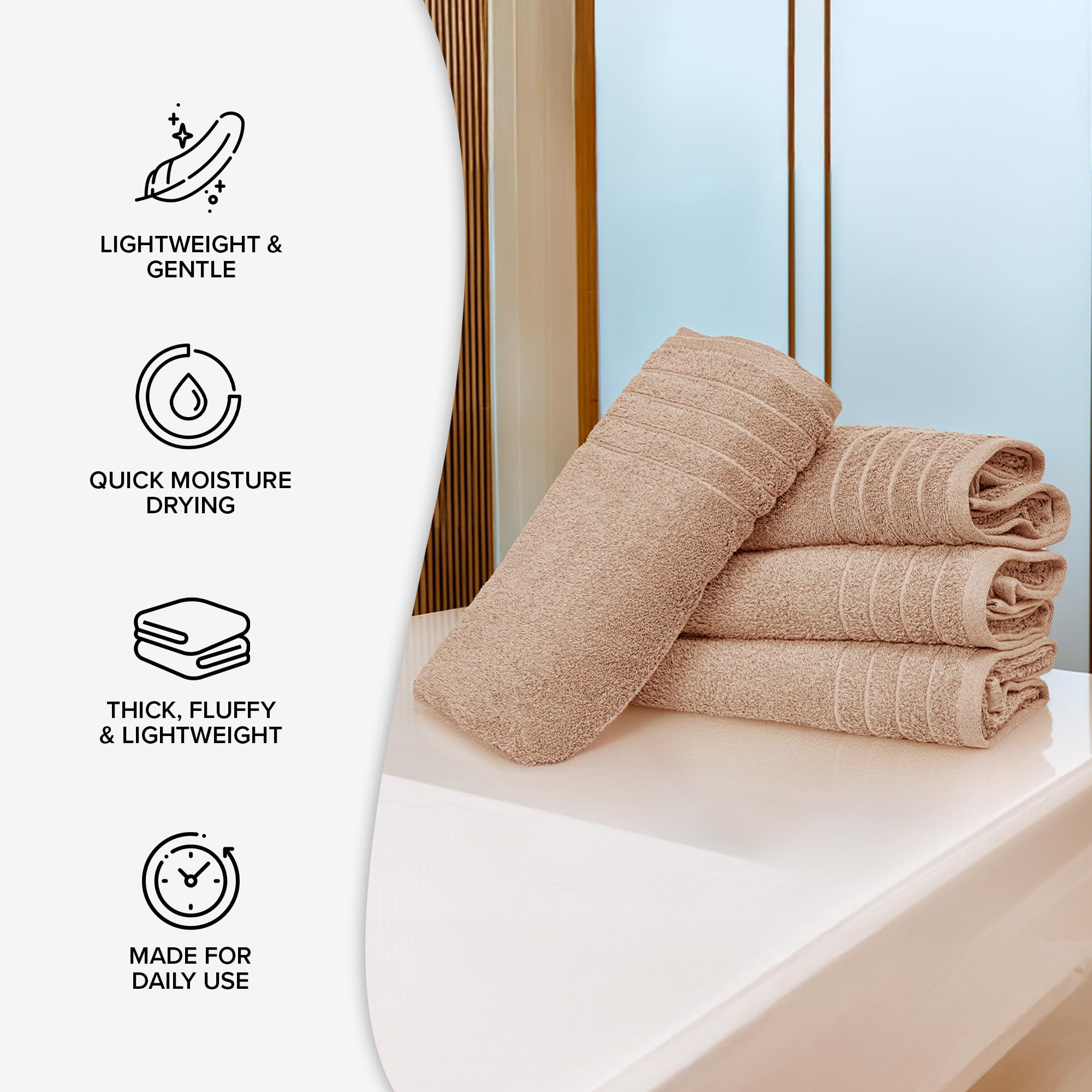 100% Cotton Extra Large Bath Towels Set of 4 (76x152cm) Beige - 450 GSM