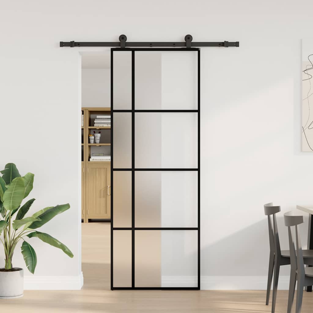 vidaXL Sliding Door with Hardware Set 76x205 cm ESG Glass&Aluminium