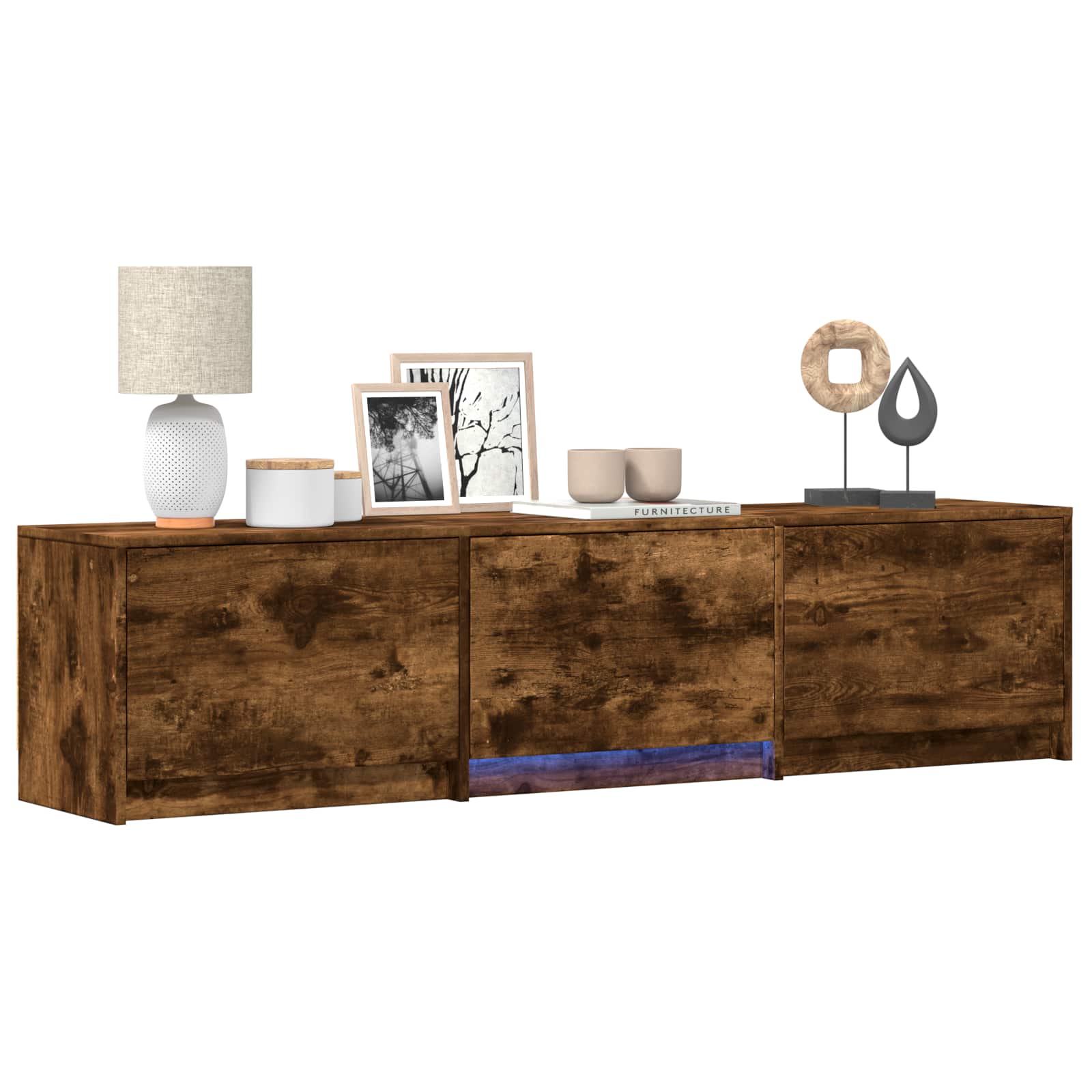 vidaXL TV Cabinet with LED Smoked Oak 165 x 34 x 40 cm Engineered Wood