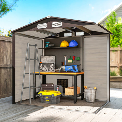 Outsunny 6.2 x 4.3ft Garden Metal Shed with Vent for Garden, Patio, Oak