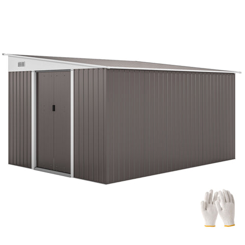 11.3 x 9.2ft Steel Garden Shed Metal Tool House Double Doors & 2 Air Vents, Grey