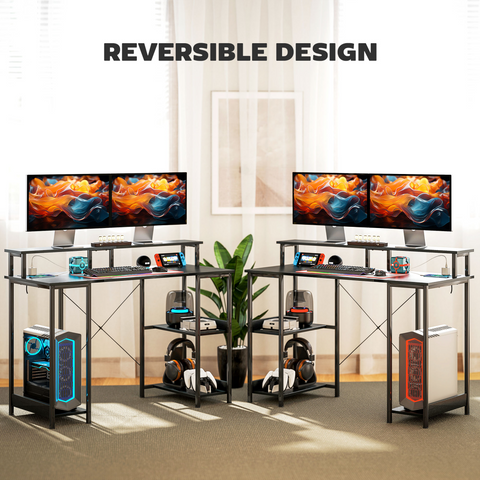 HOMCOM Computer Desk Reversible Home Office Desk with Storage Black