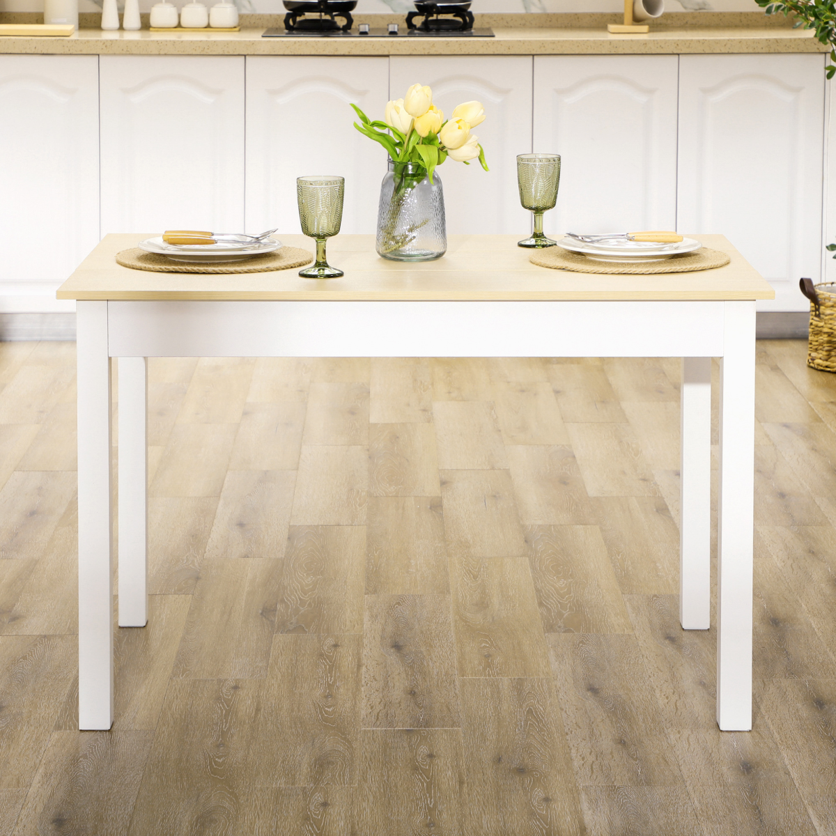 HOMCOM Dining Table for 4 to 6 Kitchen Table with Thick Legs Oak Wood Grain