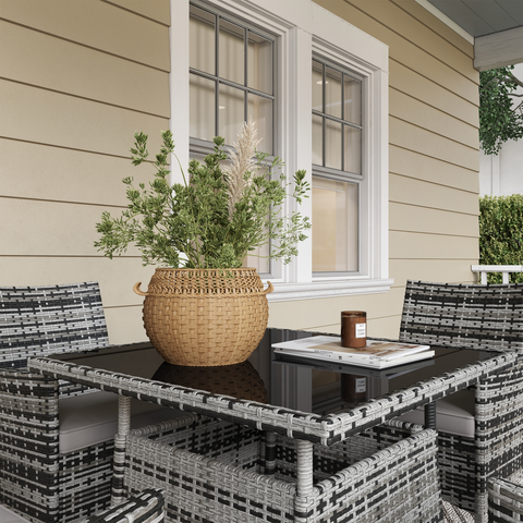 Outsunny 4 Seater Rattan Garden Furniture Set w/ Tempered Glass Tabletop - Grey